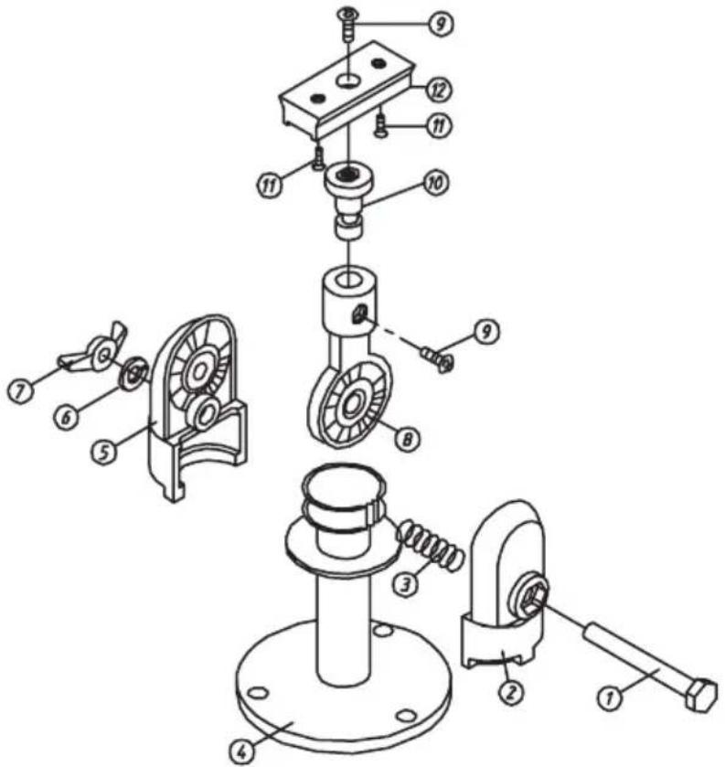 Technical diagram of a mechanical assembly with numbered components for identification