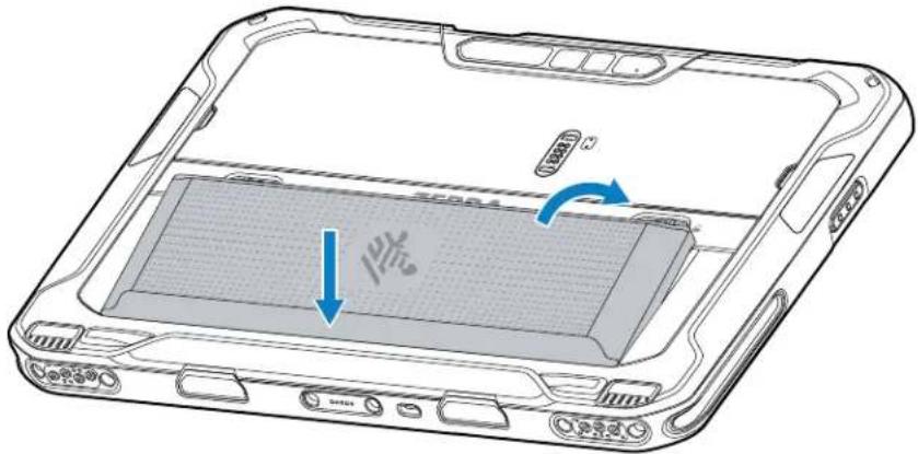Diagram of a tablet device showing internal components with a blue arrow indicating rotation or movement, labeled in Chinese.