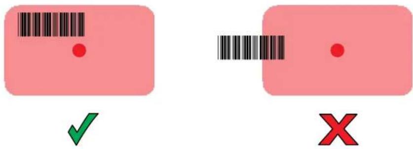 Diagram showing two identical rectangular blocks with a barcode, one marked with a red dot and the other with a black-and-white bar, both marked with check and cross symbols.