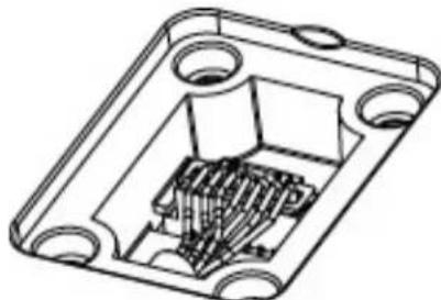 Technical line drawing of an electronic component with internal circuitry (no text or symbols)