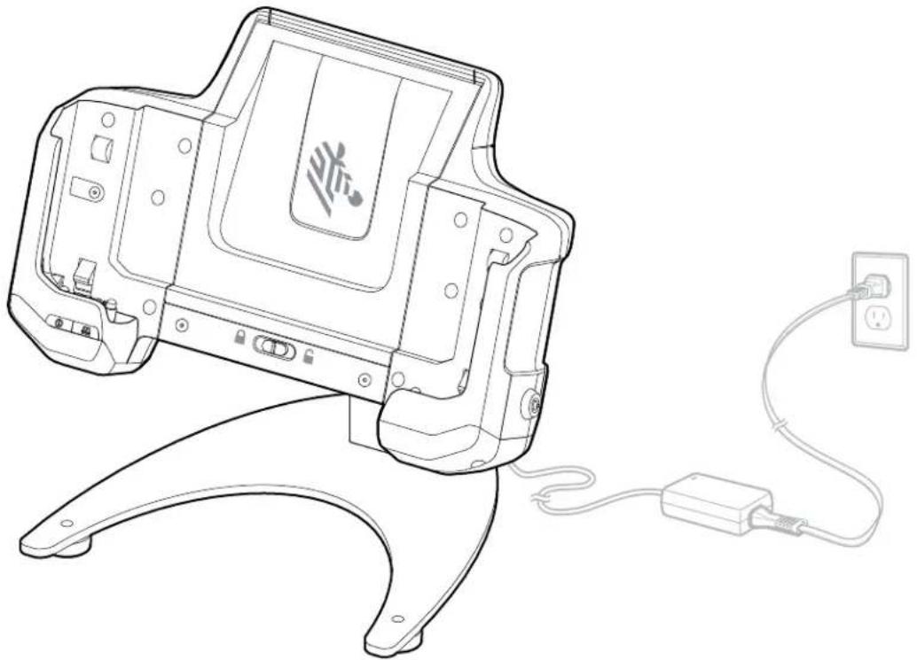 Technical line drawing of a camera module with attached power outlet and cable (no text or symbols)