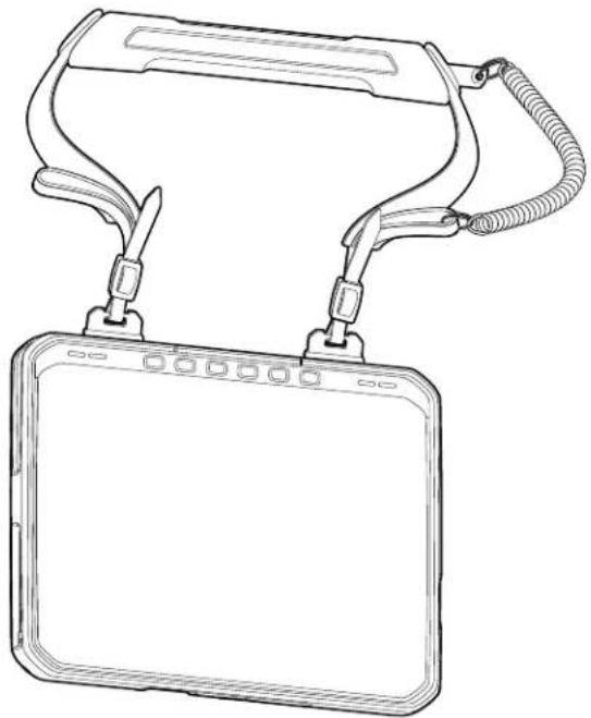 Line drawing of a handheld electronic device with two connectors and a screen (no text or symbols)
