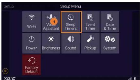 Setup Setup Menu Wi-Fi Voice Assistant Sleep Timers Event Timer Date & Time Power Brightness Sound Pickup System Factory Default