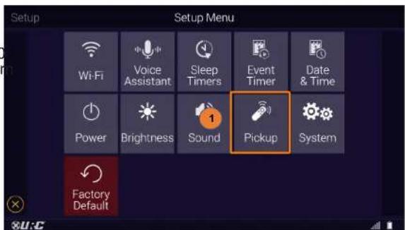 Setup Setup Menu Wi-Fi Voice Assistant Sleep Timers Event Timer Date & Time Power Brightness Sound Pickup System Factory Default