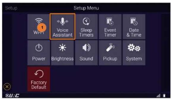 Setup Setup Menu Wi-Fi Voice Assistant Sleep Timers Event Timer Date & Time Power Brightness Sound Pickup System Factory Default