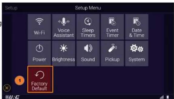 Setup Setup Menu Wi-Fi Voice Assistant Sleep Timers Event Timer Date & Time Power Brightness Sound Pickup System Factory Default