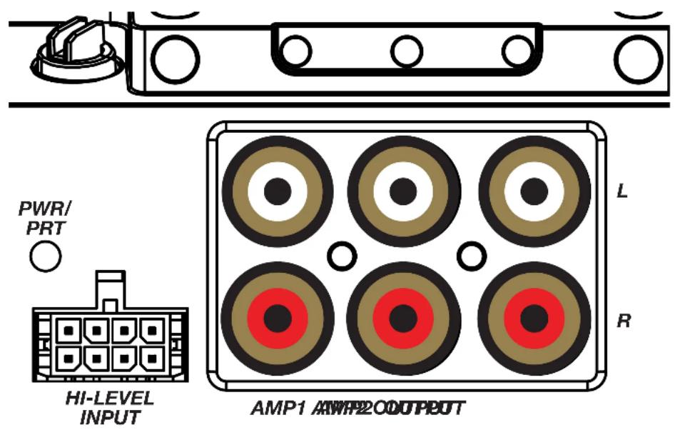 PWR/ PRT HI-LEVEL INPUT L R AMP1 AMP2 OUTPUT