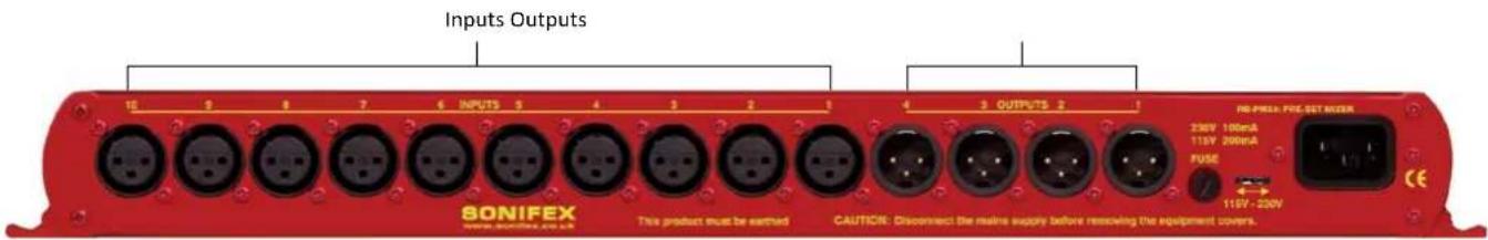 Inputs Outputs 10 2 8 7 6 INPUTS 5 4 3 2 1 4 3 OUTPUTS 2 1 BONIFEX This product must be earthed CAUTION: Disconnect the routine supply before removing the equipment covers. NO PRESS: PVC SET METER 230V 100mA T18V 200mA FUSE 116V - 220V CE