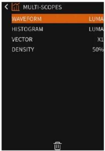 MULTI-SCOPES WAVEFORM LUMA HISTOGRAM LUMA VECTOR X1 DENSITY 50%