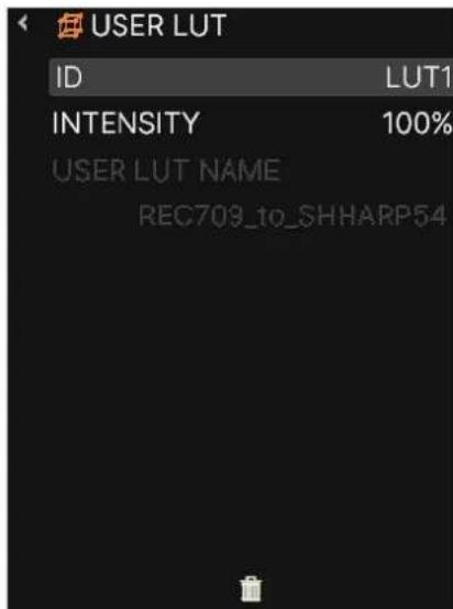 USER LUT ID LUT1 INTENSITY 100% USER LUT NAME REC709_to_SHHARP54
