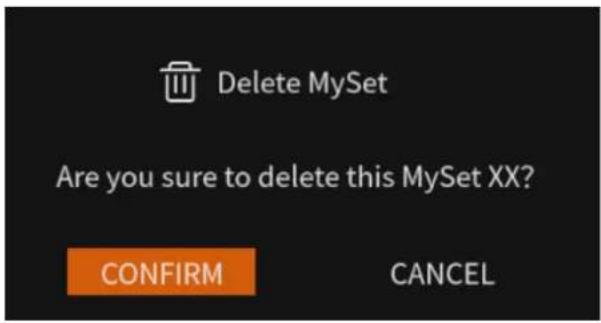 Delete MySet Are you sure to delete this MySet XX? CONFIRM CANCEL