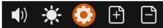 Toolbar with audio, sun, gear, plus, and minus icons on dark background