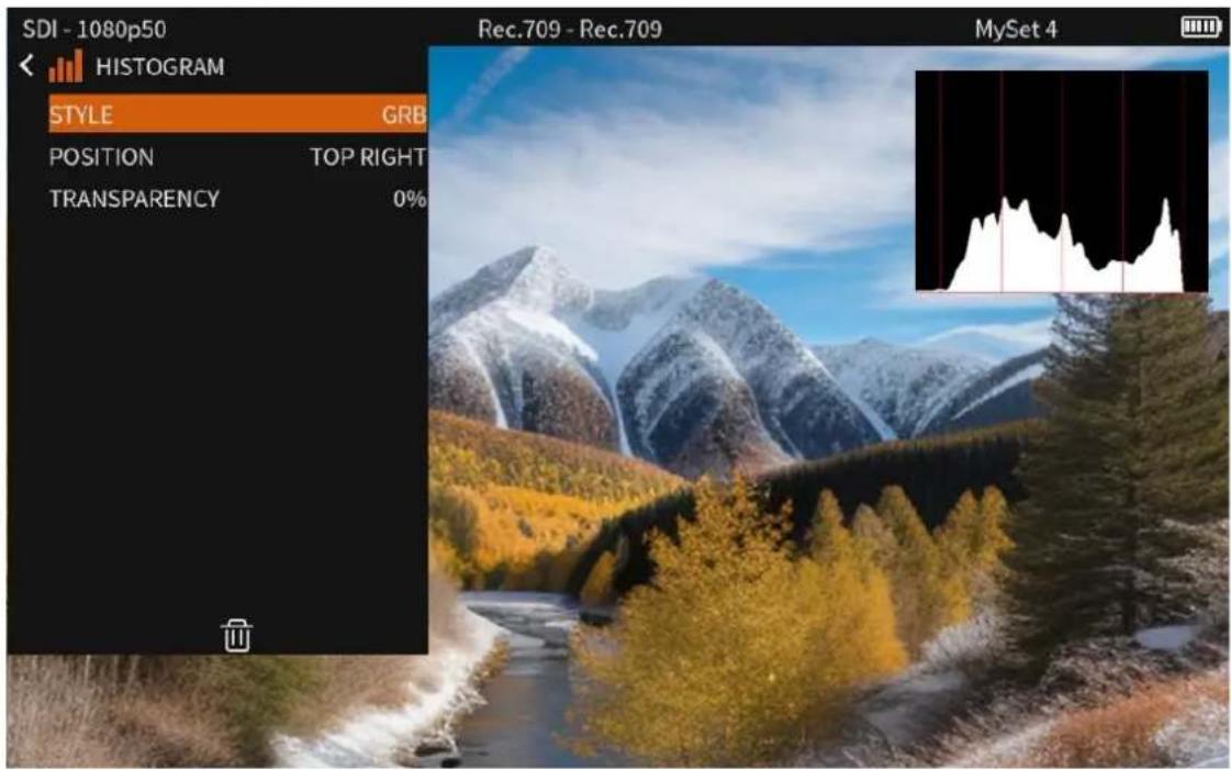 SDI - 1080p50 REC.709 - Rec.709 MySet 4 HISTOGRAM STYLE GRB POSITION TOP RIGHT TRANSPARENCY 0%