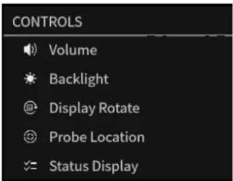 CONTROLS Volume Backlight Display Rotate Probe Location Status Display