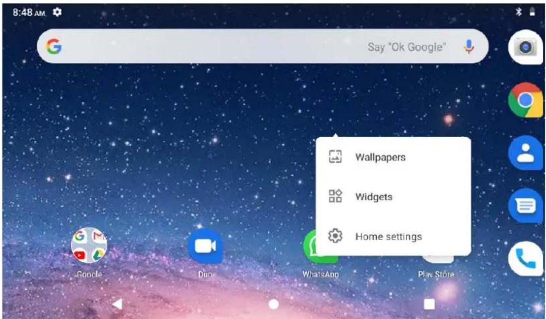 8:48 AM Say "Ok Google" Wallpapers Widgets Home settings Google Duo WhatsApp Play Store