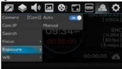 Camera [Coml] Auto Cam IP Manual Search Focus Exposure WB 09:34 AM 00:00:00 ENC [H.264] [80 fps] [8 mbps] 00:00:00