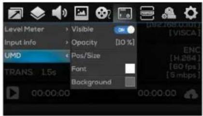 Level Meter Input Info UMD TRANS 1.5s Visible Opacity Pos/Size Font Background [192.168.0.101] [VISCA] ENC [H:264] [60 fps] [5 mbps]