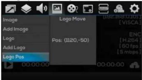 Image Add Image Logo Add Logo Logo Pos Logo Move Pos: (1120,-50) [192.168,0,10] [VISCA] ENC [H.264] [60 fps] [5 mbps] 00:00:00 00:00:00