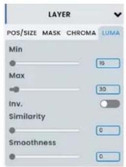 LAYER POS/SIZE MASK CHROMA LUMA Min Max Inv. Similarity Smoothness 19 30 0 0