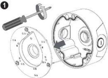Technical diagram showing exploded view and close-up of a mechanical component with labeled parts and an arrow indicating assembly direction.