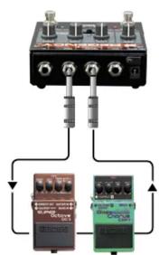 Diagram showing a device connected to two audio jack modules with labeled components and connections.