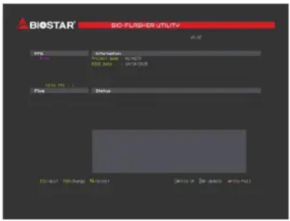 BIOSTAR® 80-FLASHER UTILITY A.02 PRS Status Information PROJECT NAME : 917623 STUD DATE : 06/24/2028 STATUS PRS : 1 First Status ESC-Bull 15% Change 14% Update Write Pull