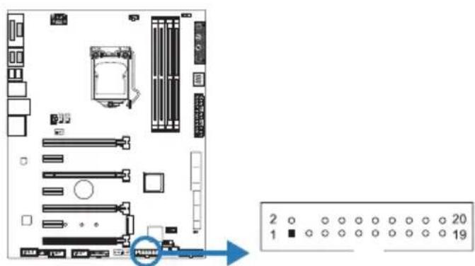 Diagram of a computer motherboard with labeled slots and a cursor pointing to a button, alongside a numeric keypad.