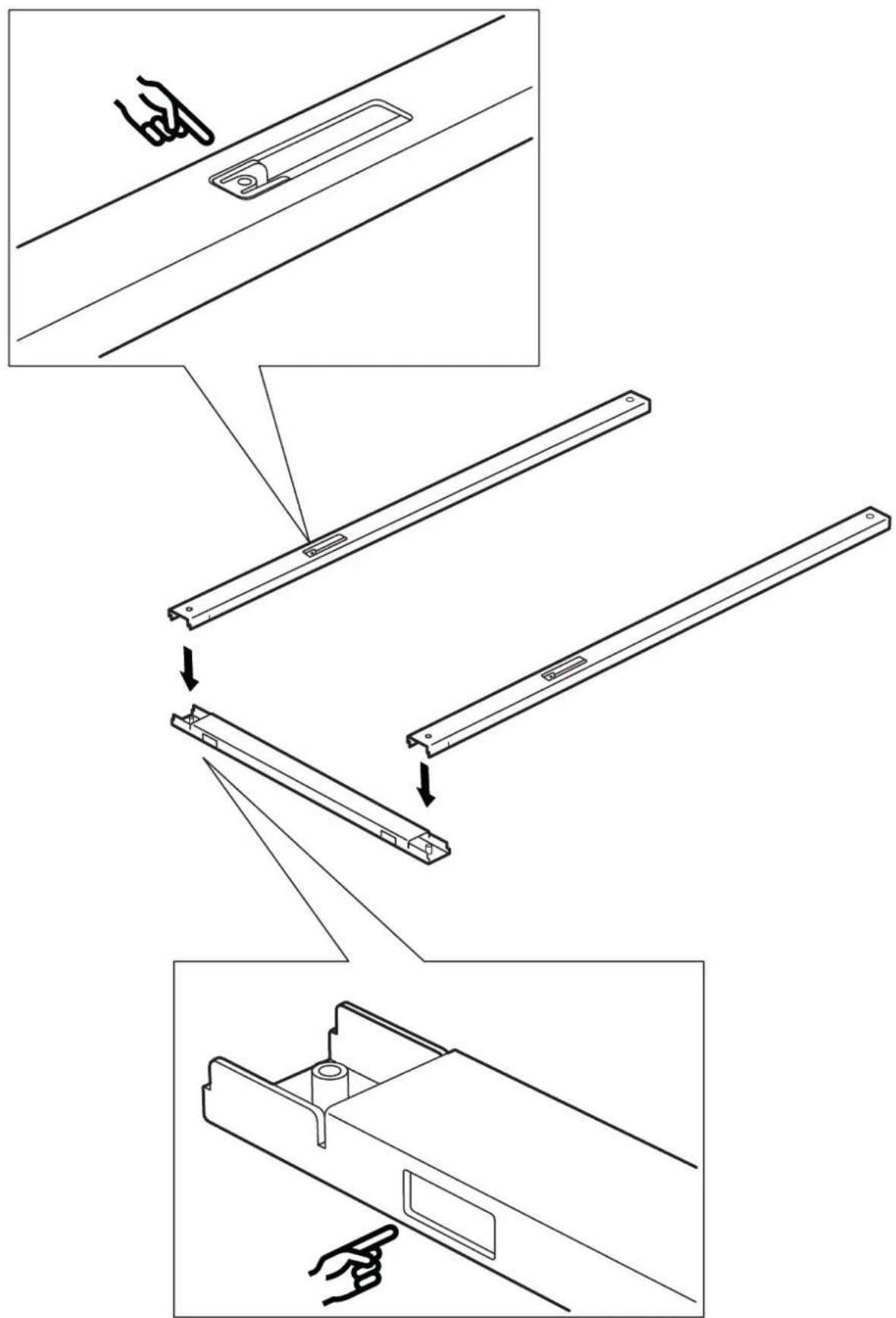 Technical diagram illustrating a step-by-step assembly of a mechanical component, with labeled parts and directional arrows.