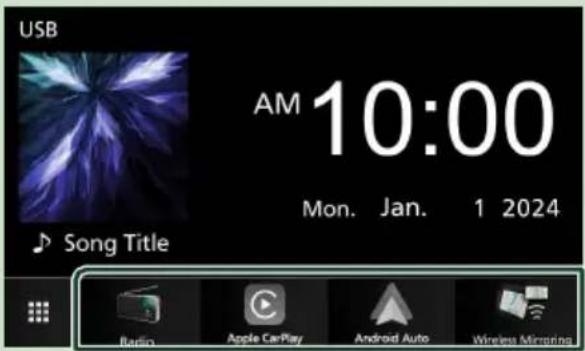 USB AM 10:00 Mon. Jan. 1 2024 Song Title Radio Apple CarPlay Android Auto Wireless Mirroring
