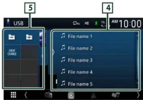 USB 5 4 AM 10:00 DRIVE ORANGE File name 1 File name 2 File name 3 File name 4 File name 5