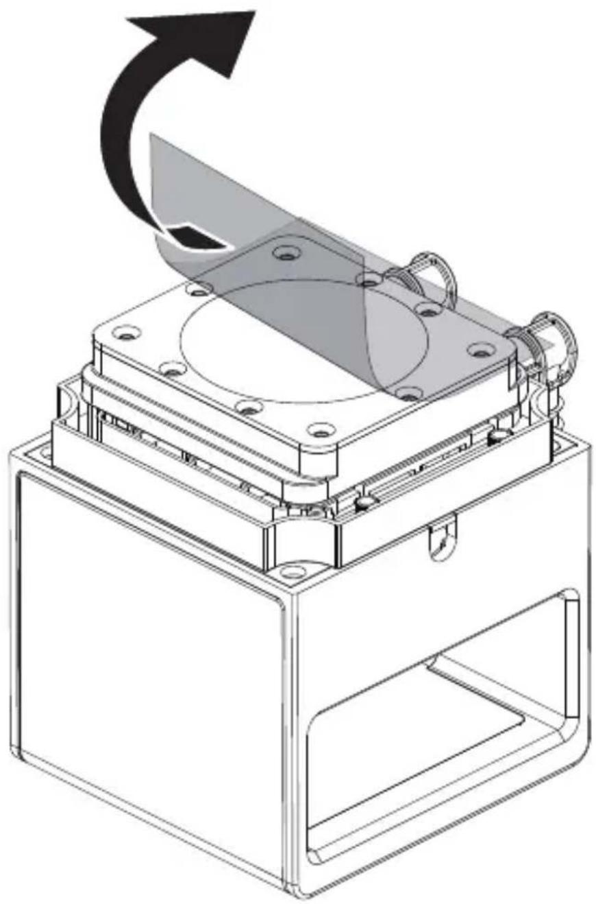 Technical line drawing of a mechanical assembly with an arrow indicating upward motion (no text or symbols present)
