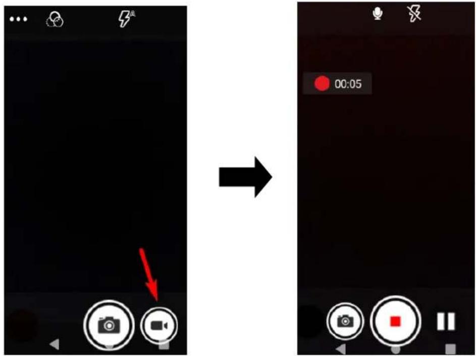 Mobile phone interface screenshot showing a camera control panel before and after change, with a red arrow indicating the drop.