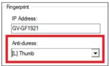 Fingerprint IP Address: GV-GF1921 Anti-duress: [L] Thumb