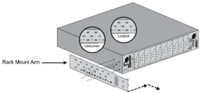 Unlocked Locked Rack Mount Arm
