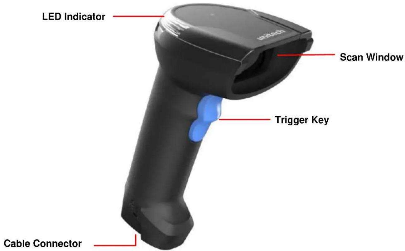 LED Indicator Scan Window Trigger Key Cable Connector