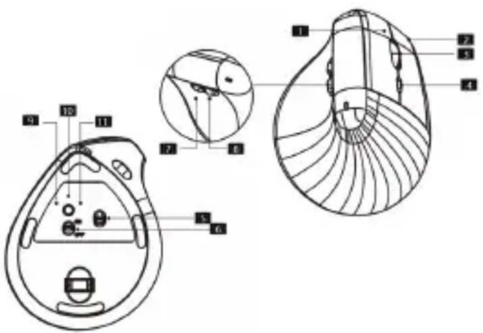 Technical diagram of a mechanical component with numbered parts and cross-sectional views