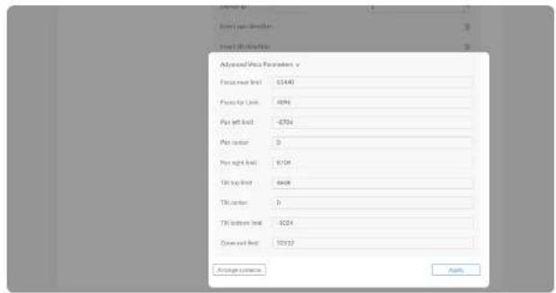 Advanced Visa Parameters v Visa count (int) 13440 Visa for size 40% Port left bit 6754 Port center D Port right bit 8704 Tilt top bit 4608 Tilt center D Tilt bottom bit 8224 Zone and bit 15712 Analog options Apply