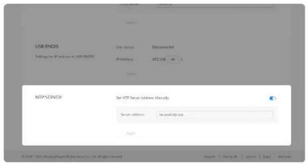 USB FNDIS Setting for IP address of USB FNDIS IP Address: 102.158 - 96 - 1 NTP SERVER Set NTP Server Address Mostly Server address: no port ship.org Access