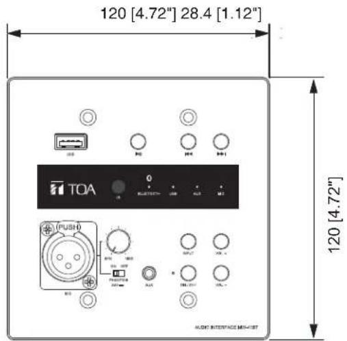 120 [4.72"] 28.4 [1.12"] TOA 0 BLUTTER USB USB USB 120 [4.72"] PUSH AUDIO INTERFACE MIN-13T