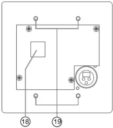 Electrical circuit diagram with labeled components and numbered terminals 18 and 19