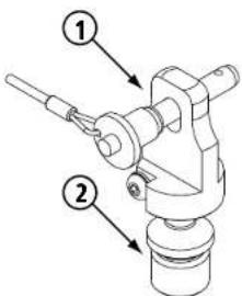 Technical diagram of a mechanical device with numbered parts labeled ① and ②