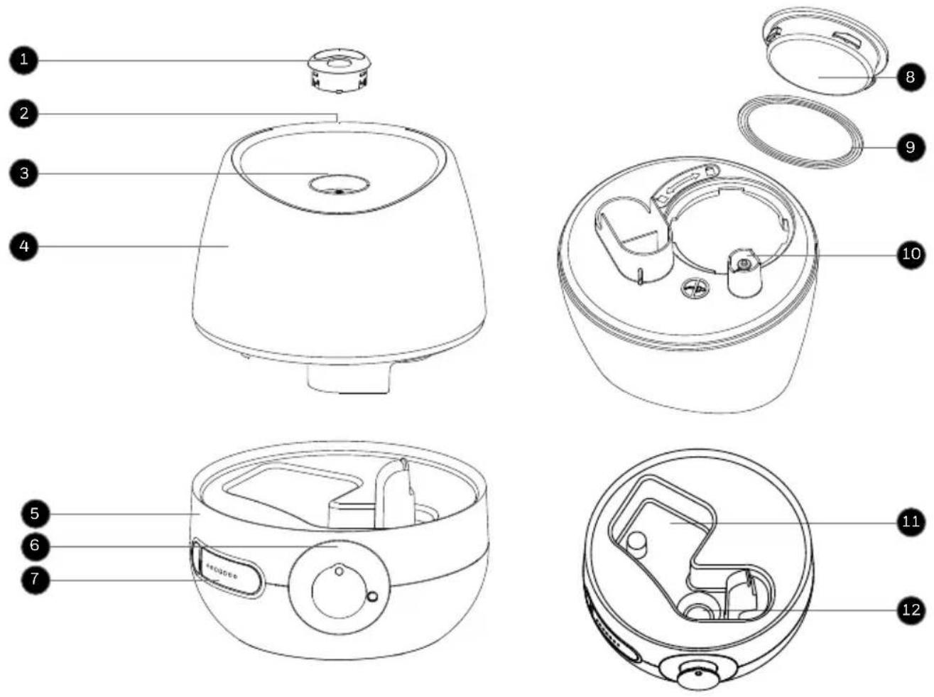 Exploded view diagram of a smart air purifier with numbered parts for identification