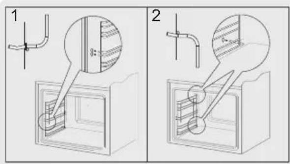 Technical diagram showing two stages of a heating or cooling system with labeled components and cross-sectional views.