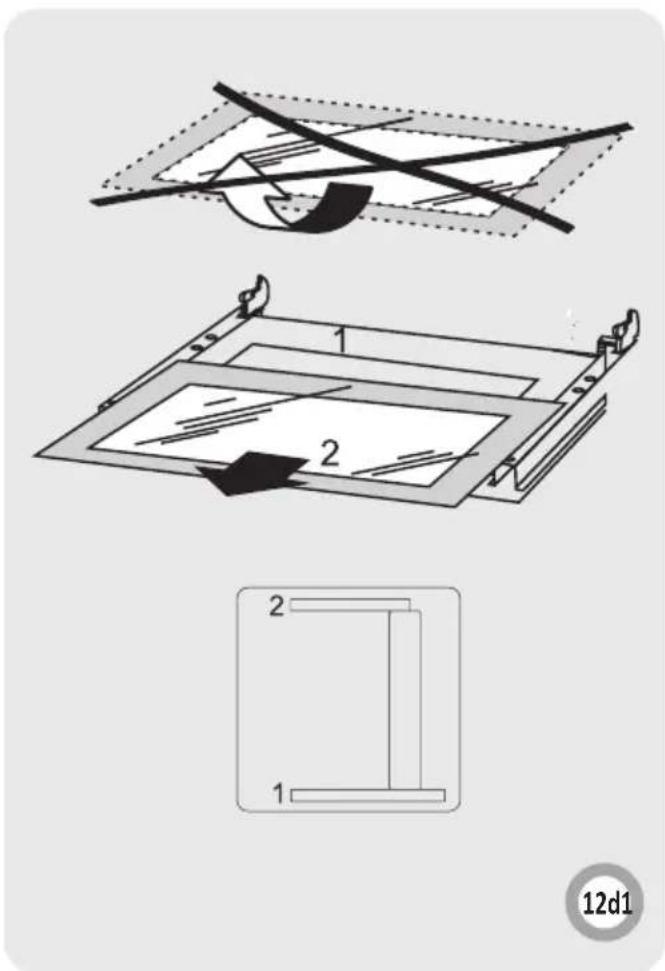 Technical diagram showing three stages of a mechanical or architectural component with labeled parts and a 12d1 reference marker.