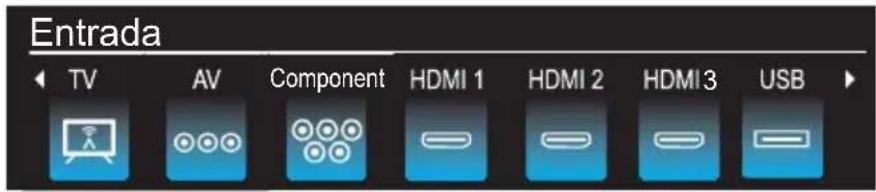 Entrada TV AV Component HDMI 1 HDMI 2 HDMI 3 USB