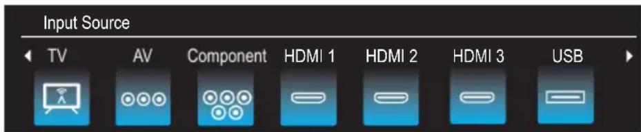 Input Source TV AV Component HDMI 1 HDMI 2 HDMI 3 USB