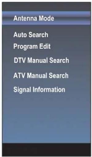 Antenna Mode Auto Search Program Edit DTV Manual Search ATV Manual Search Signal Information
