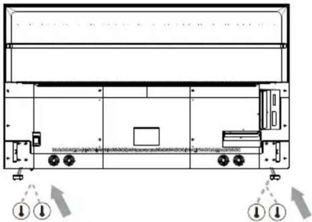 Technical diagram of a front panel with labeled components and directional arrows indicating assembly or movement.
