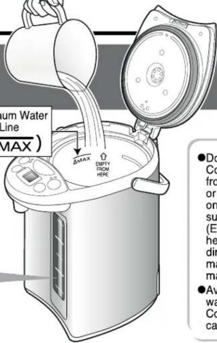 Zojirushi CD-WCC40 - Open the Upper Lid and fill the Inner Container with water using a pitcher or other container. - 2
