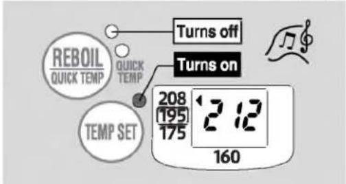 REBOIL QUICK TEMP QUICK TEMP SET Turns off Turns on 208 195 175 2.12 160